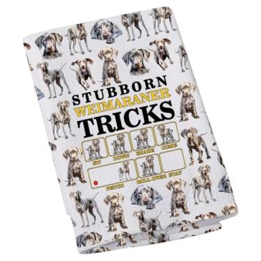 Imagem de LEVLO Stubborn Weimaraner Truques Toalha de cozinha arma alemã dono de cachorro decoração de cozinha toalha de prato presente para cachorro pai mãe (Weimaraner)