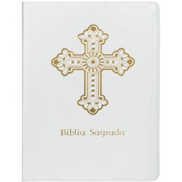 Imagem de Biblia Sagrada Catolica Ntlh, Cruz, Couro Soft Branca, Leitura Perfeita