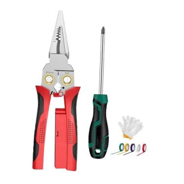 Imagem de KiBcsLic Kit de chave de fenda e alicate de corte com testador de voltagem, ferramenta profissional versátil e portátil para eletricistas, ferramenta para, Vermelho