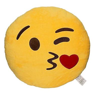 Imagem de Almofada Emoji Throwingkiss Face Emoticon Almofada de pelúcia macia de pelúcia, certificada oficial, EvZ 32 cm amarela