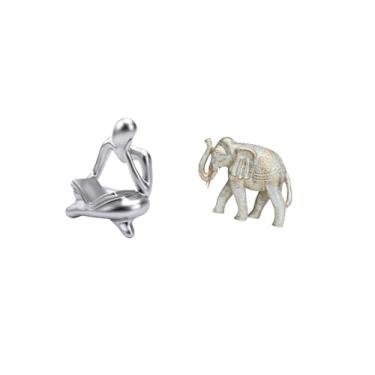 Imagem de Fenteer Estátua de Animal Rústica Abstrata, Decoração para Mesa, Sala de Estar, Prateleira, Escritório, Estante, Elefante de Madeira Esculpido à Mão, Lembranç