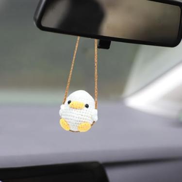Imagem de Lindos enfeites de espelho retrovisor de plantas e animais de crochê, acessórios de carro bonitos e bonitos, decoração kawaii, acessórios de carro para mulheres (patinho)