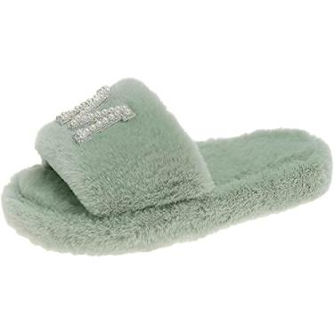 Imagem de Pantufa Meias de Algodão Abertura Chão Letras Femininas Com Chinelos, Verde, 5.5