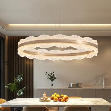 Imagem de Lustre dourado de 80 cm, lustres de LED reguláveis com controle remoto, lustres redondos ajustáveis luzes suspensas de teto luxuosas para sala de jantar, sala de estar