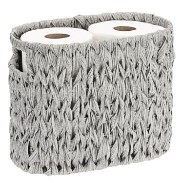 Imagem de Sumnacon Cesto de armazenamento de papel higiênico independente, suporte de papel higiênico tecido com alça, cestos decorativos estreitos de banheiro caixote organizador de plástico resistente para