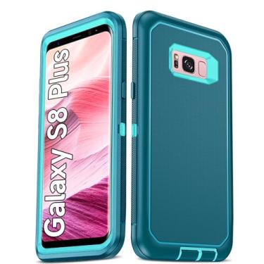 Imagem de LeYi Capa para Samsung Galaxy S8 Plus, capa externa de borracha à prova de choque 3 em 1, resistente, resistente, à prova de poeira, capa protetora para Samsung Galaxy S8 Plus, azul-petróleo