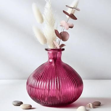 Imagem de Vaso Verde Oliva e Roxo Vidro Canelado Pectore Redondo Elegante Mesa Posta 12 cm (Roxo)