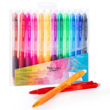 Imagem de Thboxes Pacote com 12 canetas de gel apagáveis coloridas, retráteis, apagáveis, canetas de ponta fina de 0,5 mm, canetas de escrita para material escolar, desenho de escritório, anotações