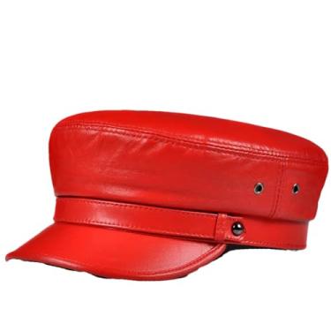 Imagem de Chapéu masculino feminino de couro genuíno unissex quente de inverno casual boné azul marinho boné de estudante vermelho 57 58 cm