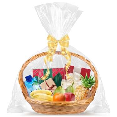 Imagem de Yeumk 15 sacos de celofane para cestas de presente grandes sacos de violoncelo transparentes para embrulho de presente de Natal envoltório de celofane para embalagem de produtos de Halloween e Páscoa