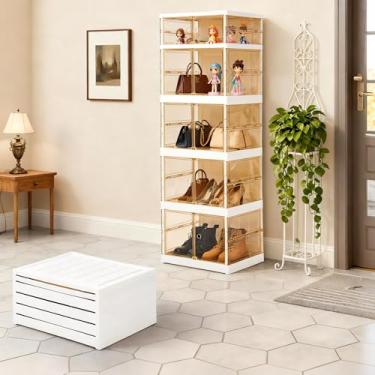 Imagem de MGWILL Sapateira dobrável, organizadores de sapatos dobráveis para armário, caixa de armazenamento de sapatos de plástico para entrada, compartimentos grandes empilháveis para armário de tênis