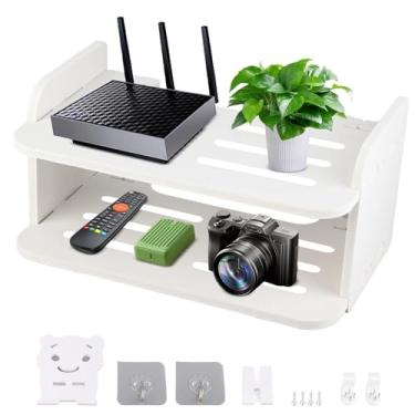 Imagem de Prateleira flutuante branca, mini decodificador de 2 camadas, prateleira para roteador, prateleira livre para perfuração, montagem na parede, prateleira