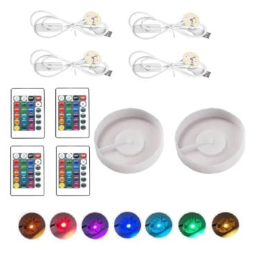Imagem de Molde de silicone com base de luz de exibição redonda, 4 peças de luzes de LED com controles remotos para moldes de resina, alimentado por USB para lâmpada, moldes de resina, faça você mesmo, fundição