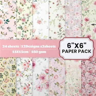 Imagem de Bloco de papel vintage para scrapbook com estampa de jardim de flores, 24 folhas, 12 designs, blocos de papel de papelão, 15 x 15 cm, papéis decorativos florais de um lado para junk journals, álbum de