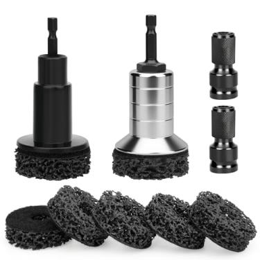 Imagem de Linkstyle Kit de limpeza de cubo de roda, ferramenta de limpeza de cubo de liga de alumínio com 7 pastilhas e 2 adaptadores, acessório de broca para remoção de ferrugem do rotor do freio do carro