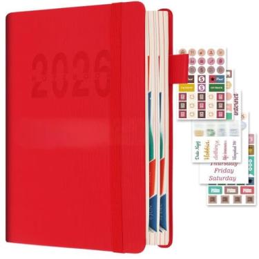 Imagem de Agenda mensal 2026 de capa mole com suporte elástico para caneta, exibição de 12 meses, design minimalista para organizar e adultos elegantes (inglês) - vermelho