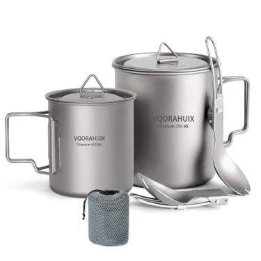 Imagem de VQORAHUIX Panela de acampamento, garfo, colher e bolsa de armazenamento adequada para mochila, caminhadas, piqueniques e viagens (colher de 750 ml)