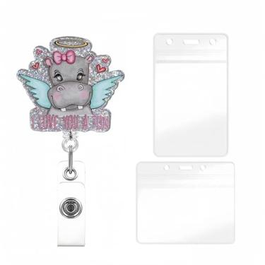 Imagem de YIHONGYAN Carretel de crachá de férias, porta-crachás, retrátil, clipes giratórios, carretéis engraçados, anjo, hipopótamo, design para mulheres, enfermeira, médica, professora, escritório, presentes