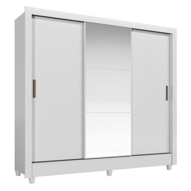Imagem de Guarda Roupa Casal 3 Portas De Correr Com Pés E Espelho Italia Branco Brilho - Santos Andirá
