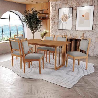 Imagem de Conjunto Sala De Jantar Lina Em Madeira Maciça 6 Cadeiras Boucle Cinza