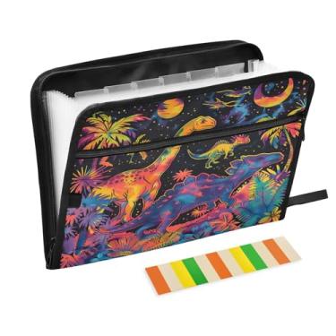 Imagem de CEBUGI Pasta expansível de 13 bolsos, impermeável, sanfonada, organizador de arquivos com etiquetas tamanho A4, organizador de documentos de papel para escola, material de escritório, dinossauro