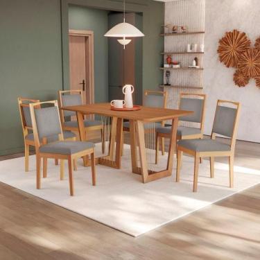 Imagem de Conjunto Sala De Jantar Lina Em Madeira Maciça 6 Cadeiras Boucle Cinza