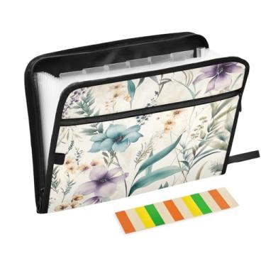 Imagem de Wassud Flowerful Meadow Organizador de arquivos sanfonado com 13 bolsos com abas e adesivos, organizador de pastas de documentos de recibo de papel tamanho carta A4 para viagens de escritório