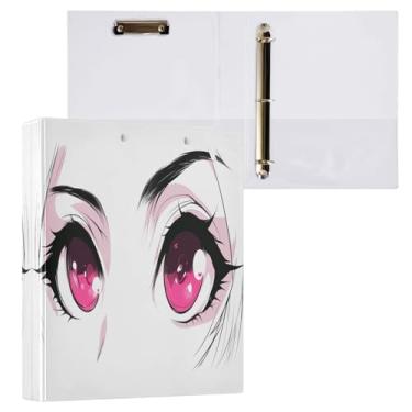 Imagem de STAYTOP Lindo organizador de fichário de menina de desenho animado com olhos, fichário de 3 anéis com prancheta (carta A4), fichário fofo para material de escritório escolar