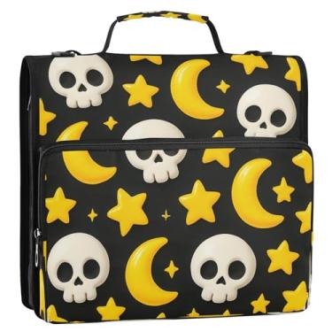 Imagem de Wassud Caveiras brancas com zíper estrela fichário 3 anéis com alça de ombro e alça vários bolsos expansível organizador de pasta de arquivo