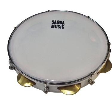 Imagem de Pandeiro 10 Branco Corpo Madeira Pele Leitosa Samba Music