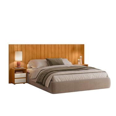 Imagem de Cabeceira Casal Extensível com 2 Mesas de Apoio Frida 4 Gavetas Cinamomo e Off White