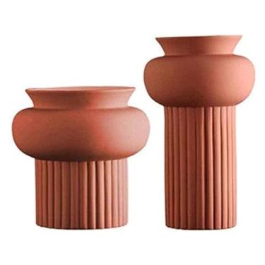 Imagem de Vaso decorativo de cerâmica tamanho vermelho arranjo de flores falsas flores secas restaurante sala de estar quarto planta flor 2 peças decorações para casa