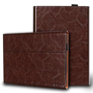 Imagem de Gexmil Capa de couro compatível com Surface Pro de 12 polegadas 2025, com suporte para lápis, teclado tipo suporte, fecho magnético, capa comercial de portfólio multiângulo, marrom escuro