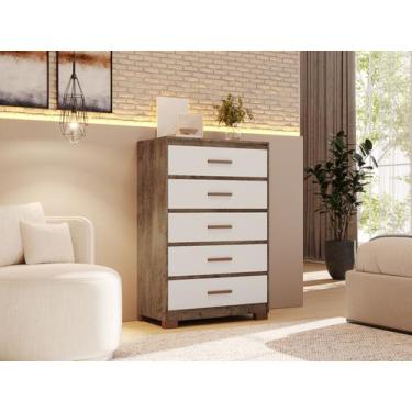 Imagem de Comoda Brilhante 5 Gavetas Armário Para Quarto E Sala Grana - São Migu