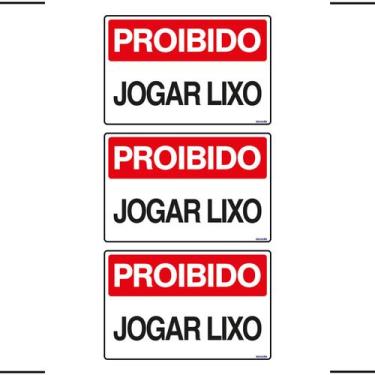Imagem de Combo 3 Placas De Sinalização Proibido Jogar Lixo 30x20 Ekomunike - P-