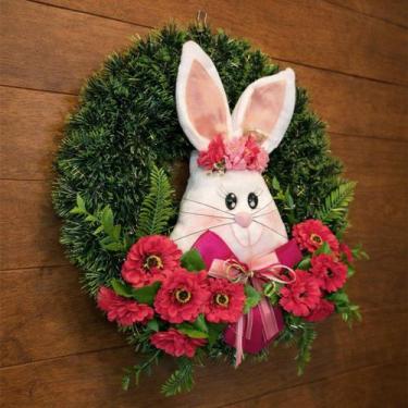 Imagem de Guirlanda De Páscoa Decoração Arranjo Cabeça De Coelho 40cm - Genérico