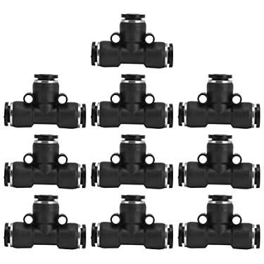 Imagem de QANYEGN Encaixe de linha de ar de 10 peças, encaixe de tubo pneumático de pvc, empurre para conectar o conector dos encaixes do t do ramo para a tubulação de óleo do ar da água (Diâmetro externo
