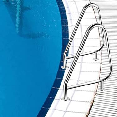 Imagem de 1 peça / 2 peças de corrimão prata para piscina, trilho de fácil montagem de aço inoxidável 304, grade de piscina para piscina enterrada, corrimão de spa curva antiderrapante