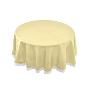 Imagem de Qilmy Toalha de mesa redonda de palmeira de treliça verde, 152 cm, resistente à água, à prova de derramamento, capa de mesa grande para jantar de reunião de família em ambientes internos e externos