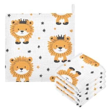 Imagem de STAYTOP Lindas toalhas de banho de musselina de leão pacote com 5 - panos macios de rosto para recém-nascidos, toalhas de banho e rosto absorventes para bebês, lenços de algodão para bebês, toalhas de