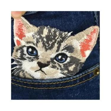 Imagem de Adesivos Termocolantes De Gato Fofo Bordados Para Roupas, Jeans, Bolso