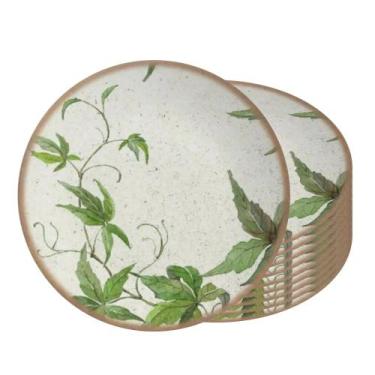 Imagem de Jogo 10 Pratos de Sobremesa de Cerâmica Off White Coup Tropical Leaves