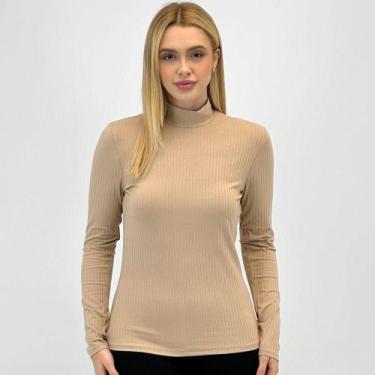 Imagem de Blusa Rovitex Básica Canelada Manga Longa Feminina, P, Wood
