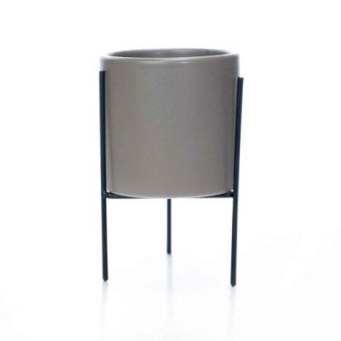 Imagem de Cachepot Cinza Com Suporte Em Metal M 13x8cm - DROSSI