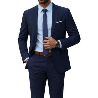 Imagem de Terno YND Slim Fit Azul Escuro com Um Botão e Gravata