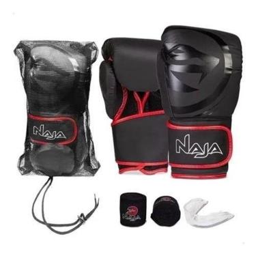 Imagem de Kit Muay Thai Boxe Naja Luva Preta E Vermelha 12 Oz