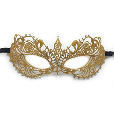 Imagem de DNHCLL Máscara de renda de festa Halloween estilo meia face e máscara de festa sexy (ouro)