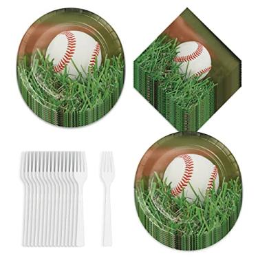Imagem de Artigos de festa de beisebol – pratos de sobremesa e guardanapos (serve 16), Dinner Plates and Luncheon Napkins (Serves 16)