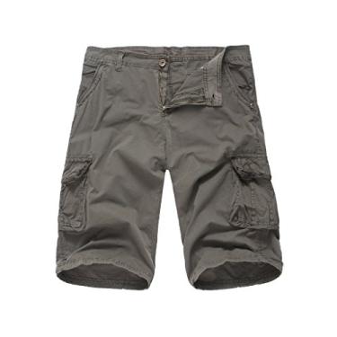 Imagem de Bestgift Bermuda cargo masculina de algodão com bolso lateral (sem cinto), Cinza, M