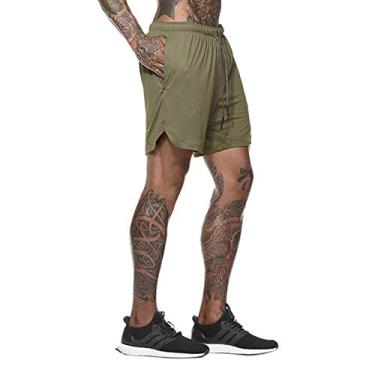 Imagem de WSLCN Shorts Masculino 2 em 1 para Corrida Esportes Casual Calça de Treinamento de Academia Verde Tamanho XGG